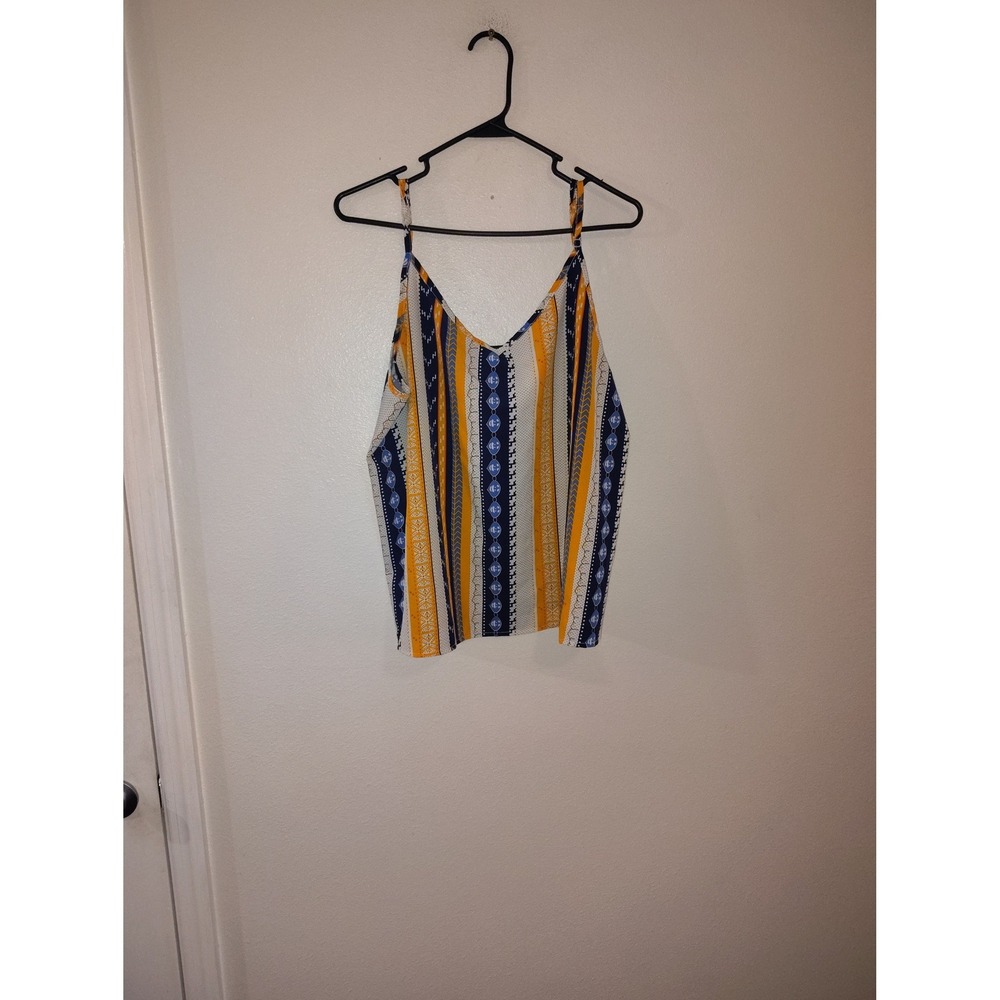 SHEIN Curve Boho Striped V-Neck Camisole Blouse Mustard Navy White 1XL